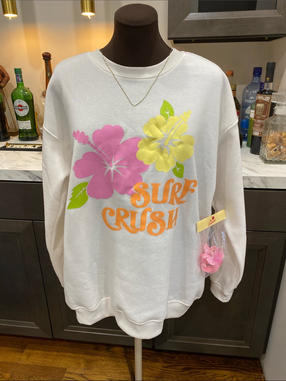No comment pullover popover sweatshirt 'Surf Crush' Floral hibiscus lg colorful